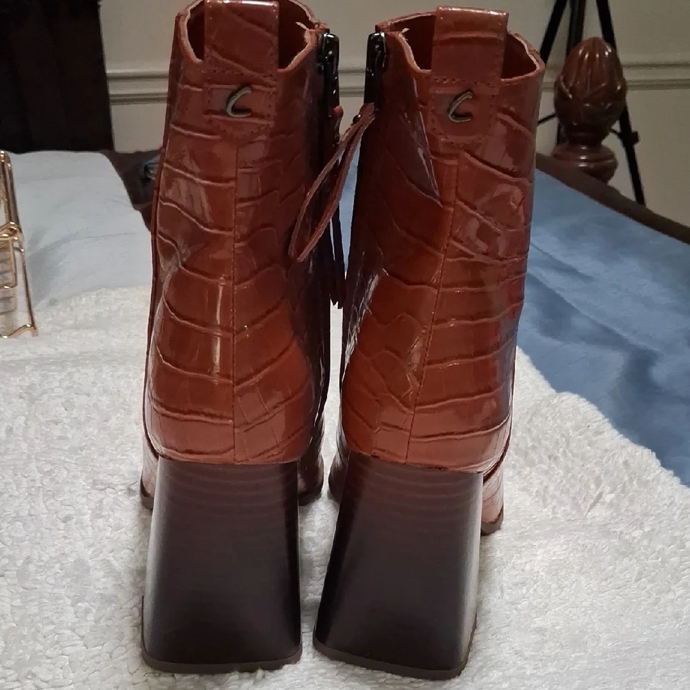 Sam Edelman  Croc-Embossed Ankle Booties